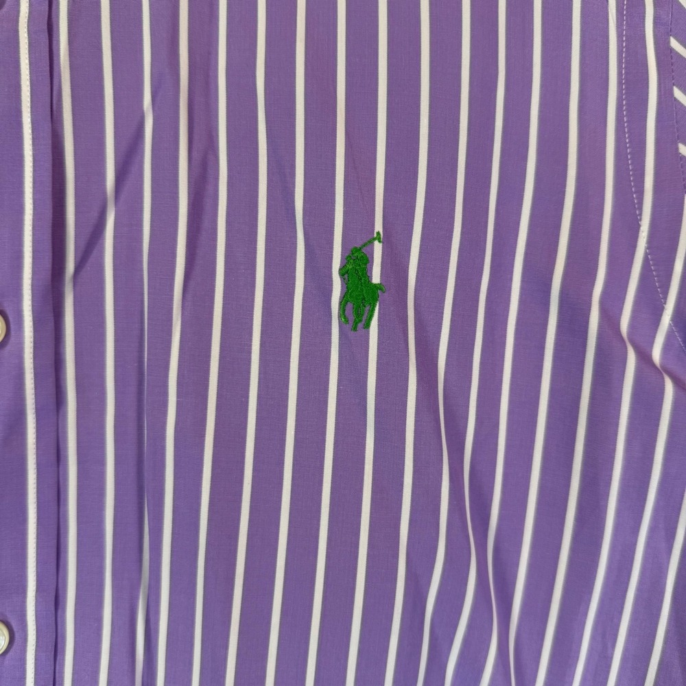 Ralph Lauren Shirt Men Small Purple Striped Long Sleeve Cotton Preppy Ivy League - Picture 9 of 10